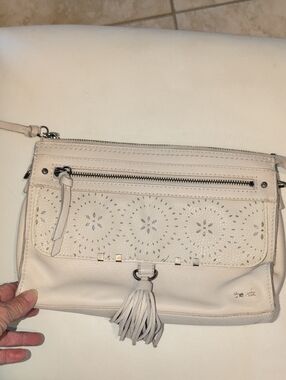 The Sak Ivory Perforated Leather Crossbody with Tassel